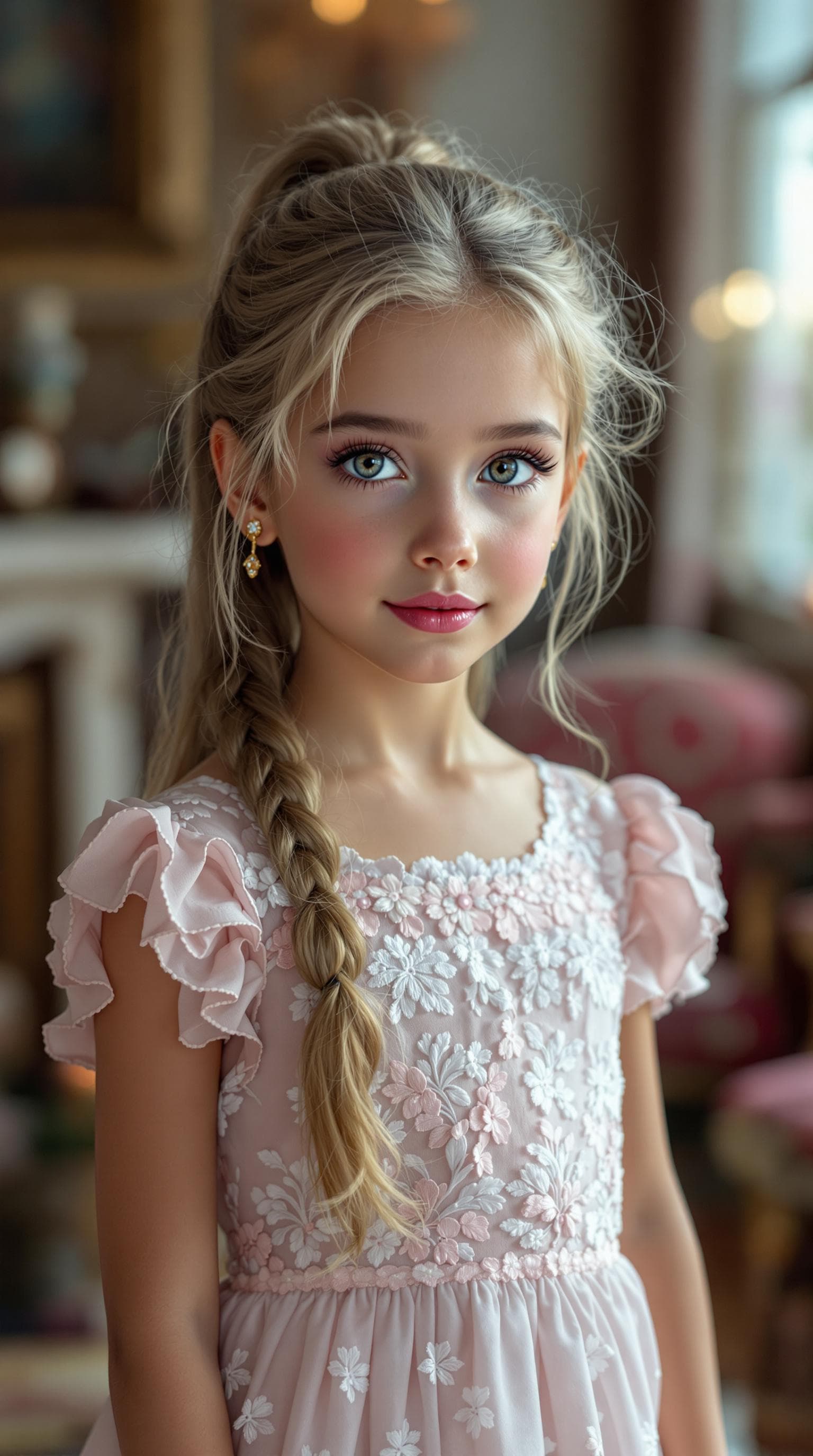 AI generated: a professional photo of a exceptionally beautiful girl in the world (age 7), (seven year old), highl...