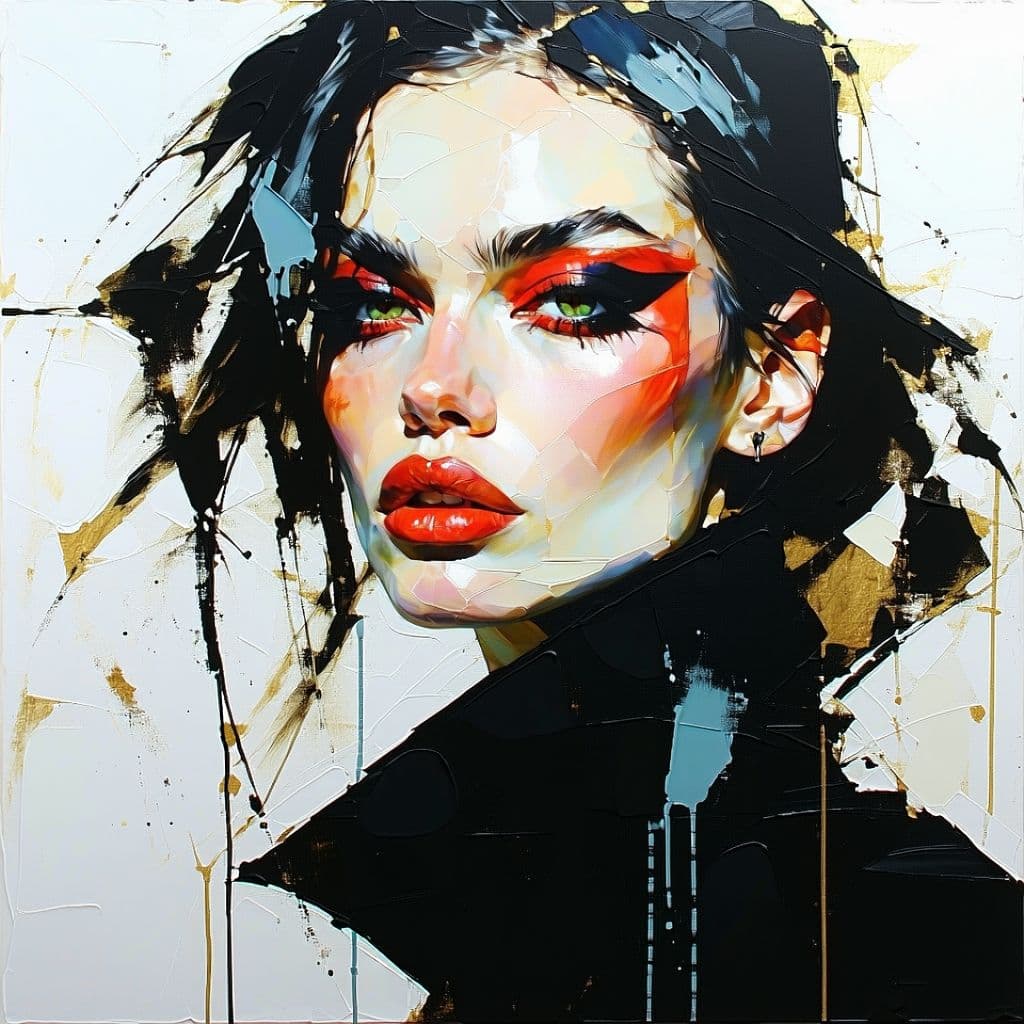 AI generated: oil painting of a fashion model, heavy strokes, textured, by kaethe butcher, greg tocchini, hajime s...