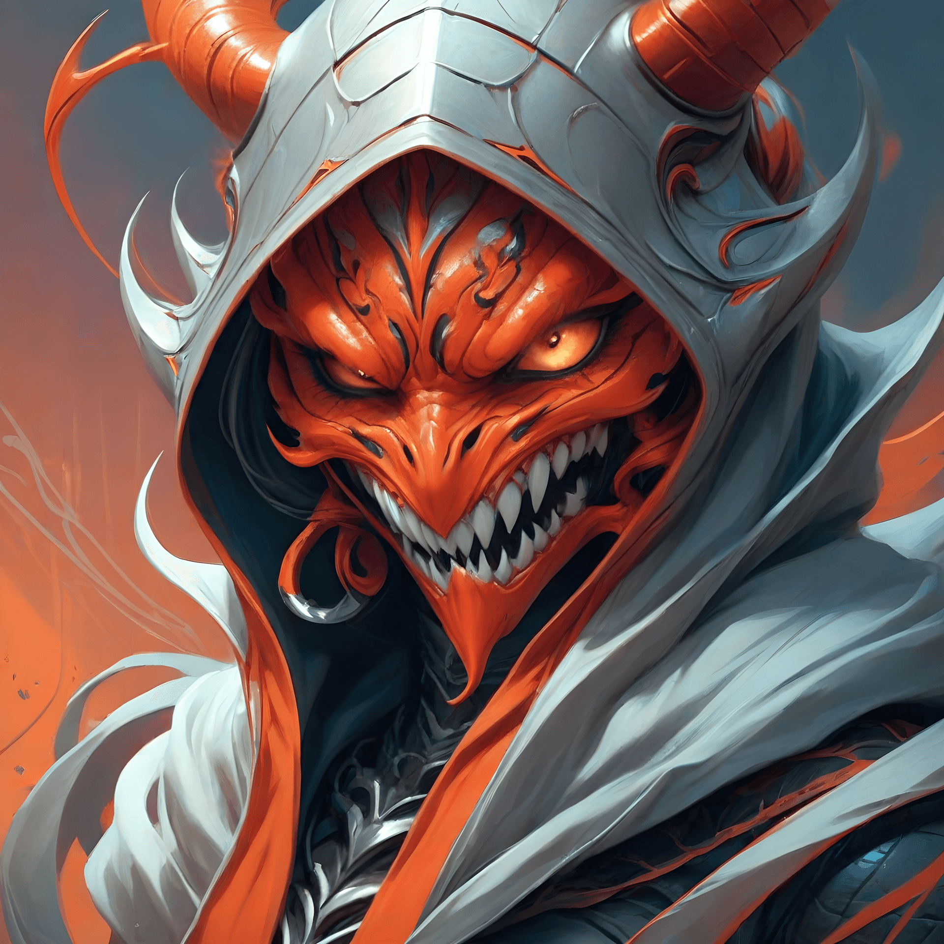 AI generated: a demon, Digital painting, Contemporary era, Red, black, white, and grey tones.