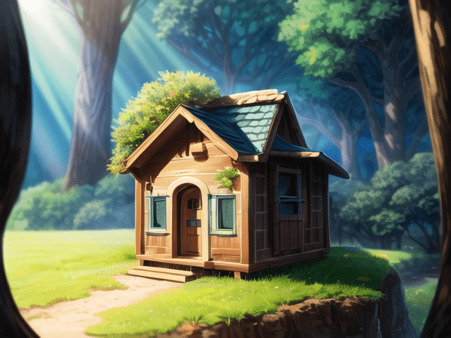 AI generated: digital painting, a tiny cute hobbit house in a forest, isometric, cinematic, animated, big depth of...