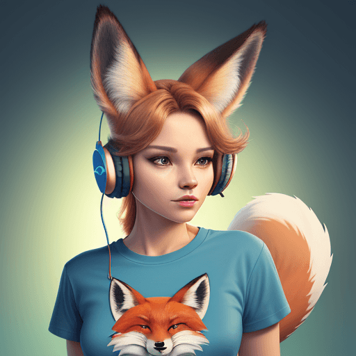 AI generated: t-shirt design, fox with headphones on its ears, digital art by Jan Tengnagel, shutterstock contest ...
