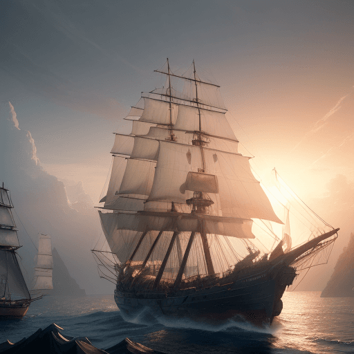 AI generated: Photo of a ultra realistic sailing ship, dramatic light, pale sunrise, cinematic lighting, battered,...