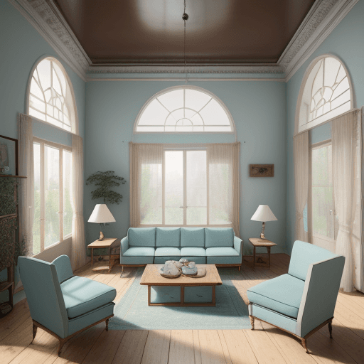 AI generated: High resolution photography interior design, dreamy sunken living room conversation pit, wooden floo...