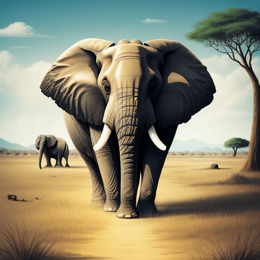 AI generated: elephant in the savannah, illustrated, drawing, 4k, 8k, beautiful