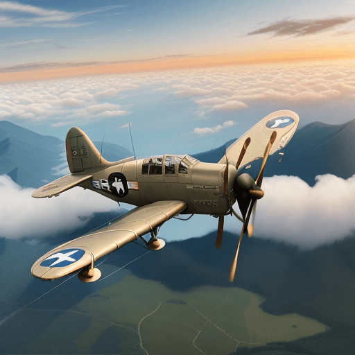 AI generated: "Generate an image of a World War II biplane aircraft in anime style, flying over a mountainous land...