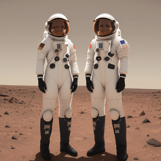 AI generated: Use their pose to make them look like two astronauts on mars