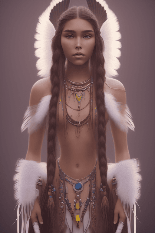 AI generated: <lora:OpenJourney-LORA:1>| portrait photograph of Madison Beer as Pocahontas| young beautiful native...
