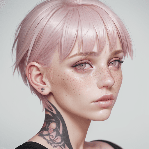 AI generated: women, close up, side portrait, the ear is good to see ansd in the center of picture, asymmetrical b...