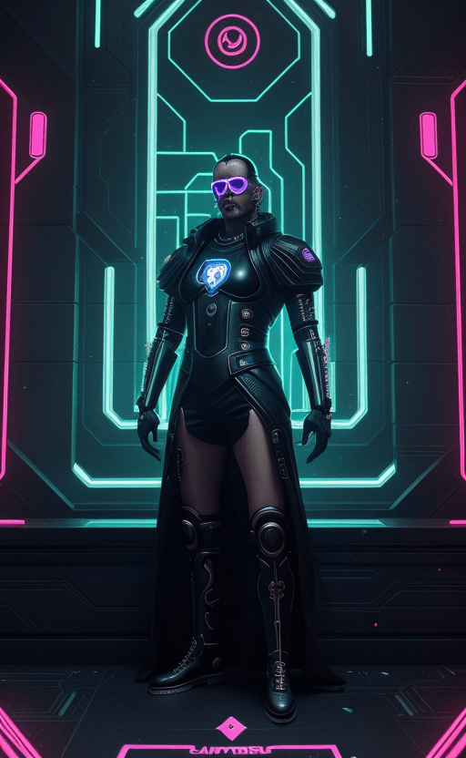 AI generated: Cyberpunk  The Emperor Tarot Card, Words " The Emperor", High Contrast, Neon, Cyberpunk, Futuristic,...