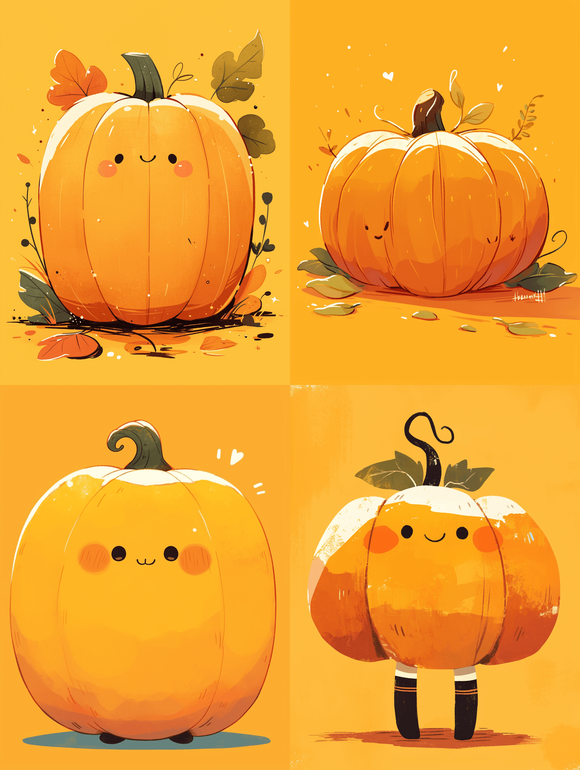 AI generated: A cute cartoon pumpkin, full body , yellow background , Keith Haring style doodle , sharpie illustra...