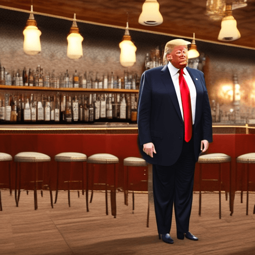 AI generated: Trump in a bar, standing powerful, confident, 8k, high resolution, realistic 