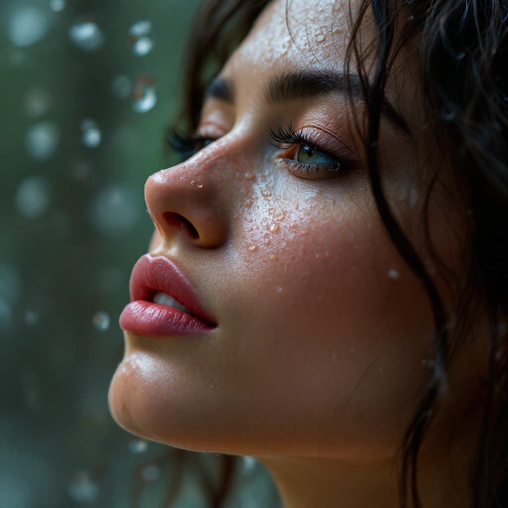 AI generated: rain drop on her face
