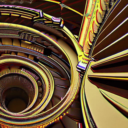 AI generated: staring up, climbing library spiraling towards light, books, spirals, gradient, cyberpunk, trending ...