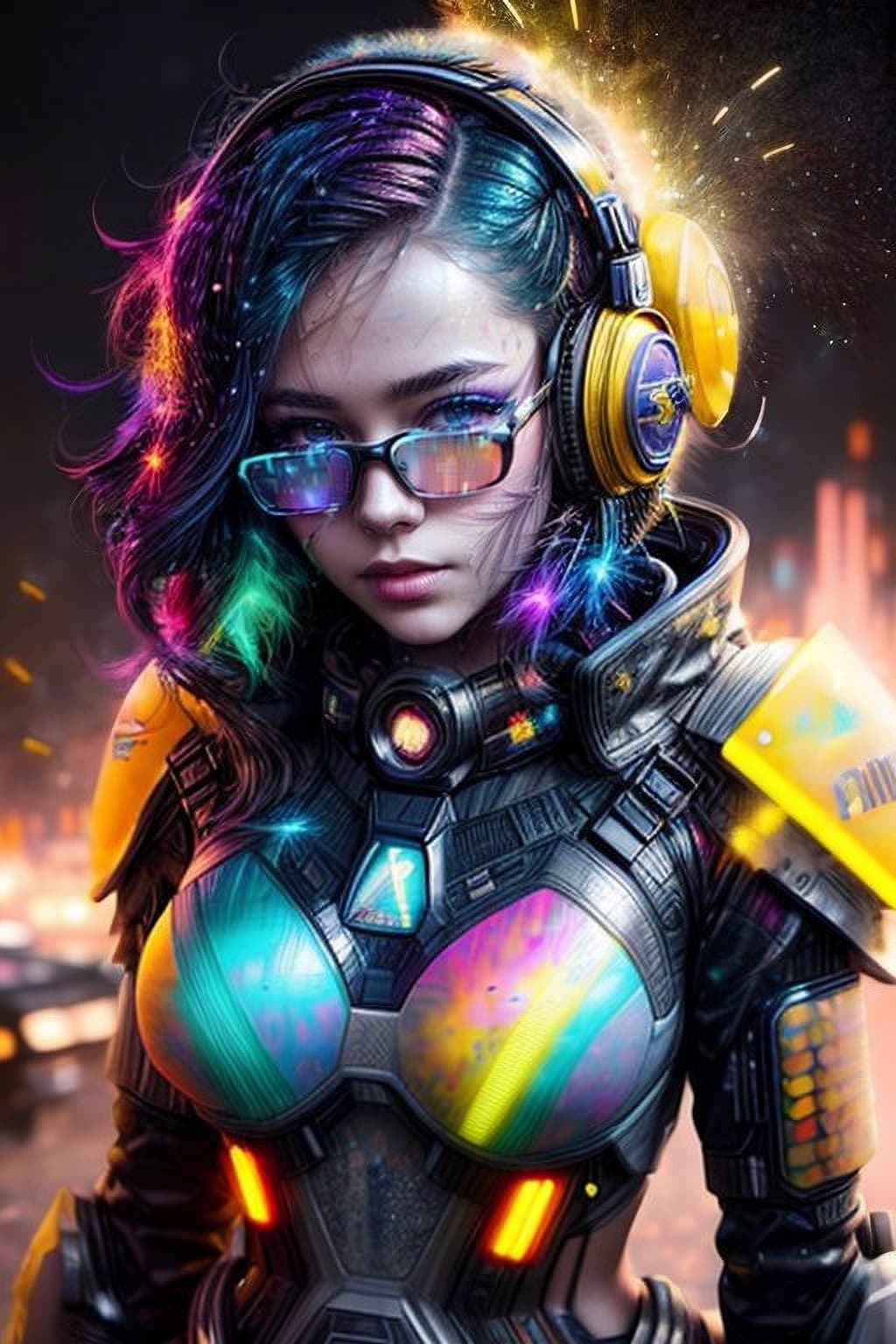 AI generated: by_Brandon_Woelfel, ((Acid colors dust particles, 64K, expressive brush strokes, deep yellow explosi...