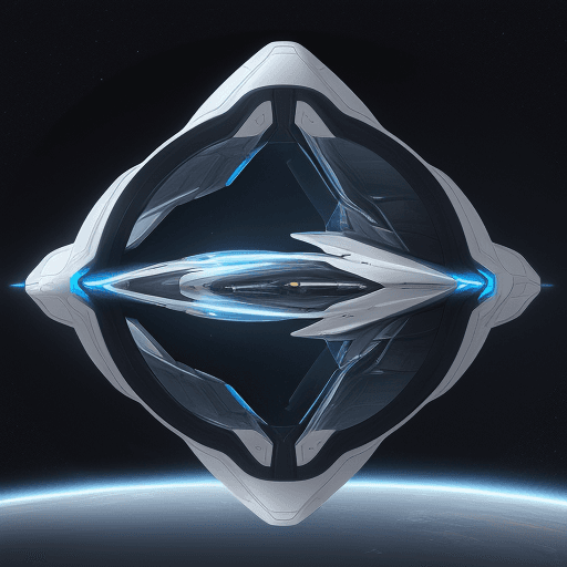 AI generated: A full view of an imaginative futuristic spaceship with parabolic mirrors