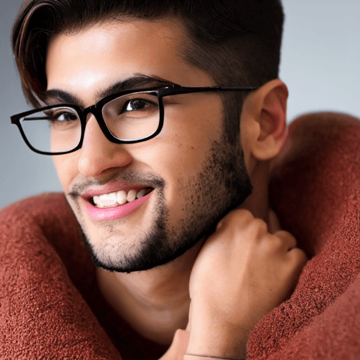 AI generated: youthful male , square face , square glasses , nerd, short  hair, Cesar cut , middle eastern, small ...