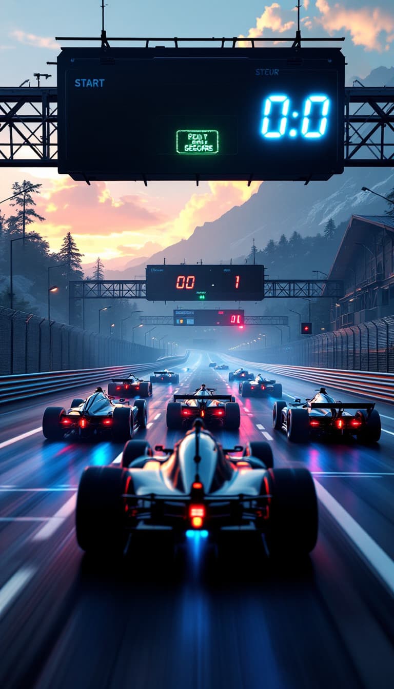 AI generated: Summer. The start sounds, and the green light turns on on the scoreboard hanging above the track in ...