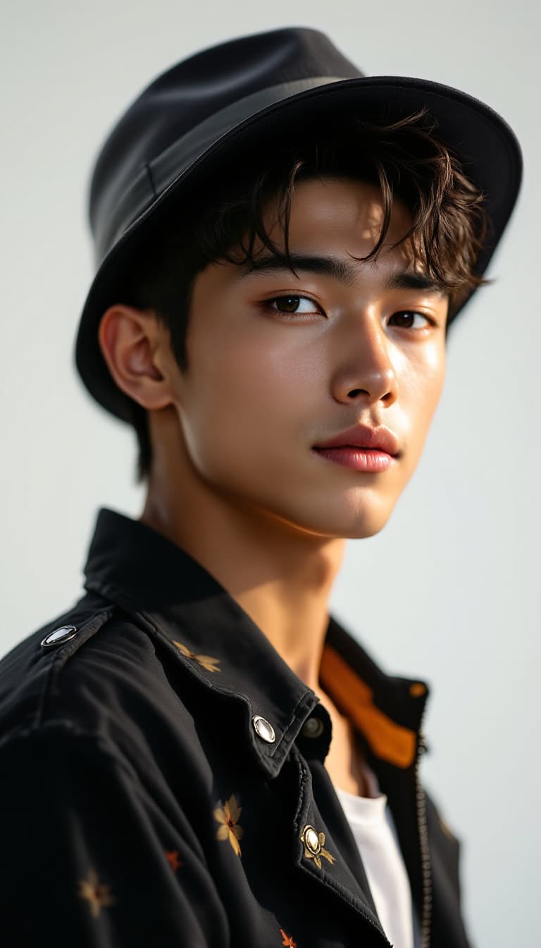 AI generated: High resolution photography Adolescent Boy, 22 years old, wearing a hat, always smile,Looking smart,...