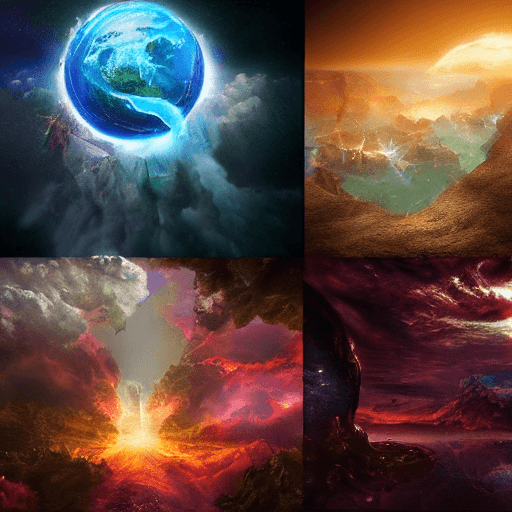 AI generated: a world within a world::5 fantasy art, shot from space, ultra detailed::3 heaven and hell::2