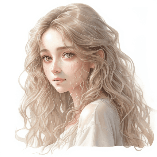 AI generated: light natural tones , pencil drawing , watercolor drawing, portrait of a woman with long curly hair ...