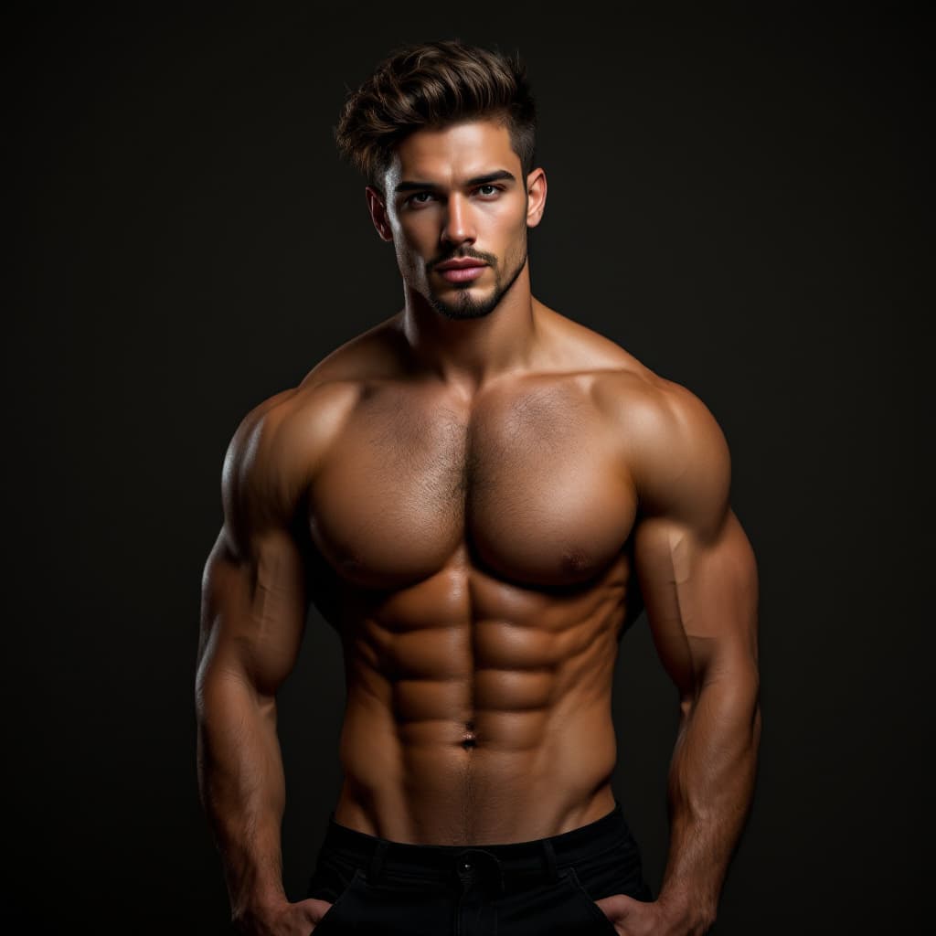 AI generated: NSFW vibrant, professional studio, full body, photograph, young, attractive, handsome, friendly, cas...