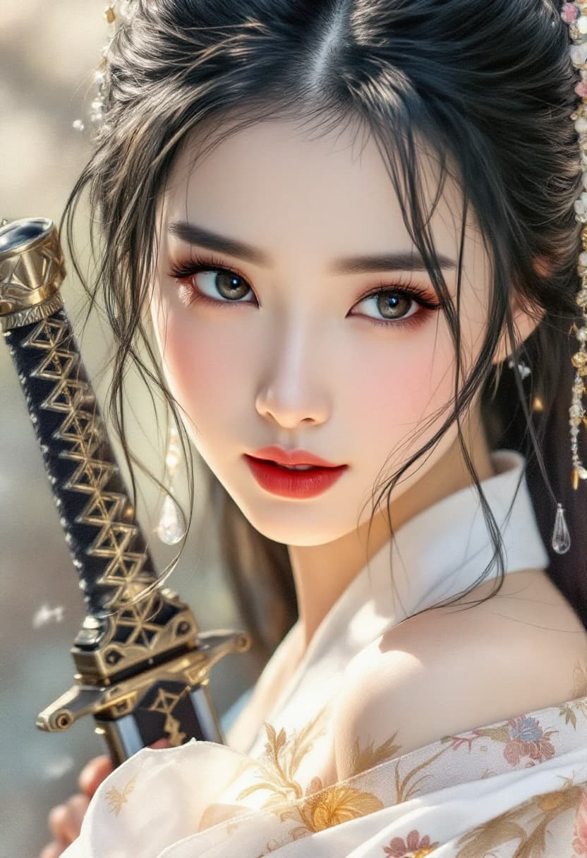 AI generated: Sketch Art, Beautiful Colored Pencil Line, Artistic Brush Strokes, Beautiful Korean Hanbok Woman, Of...
