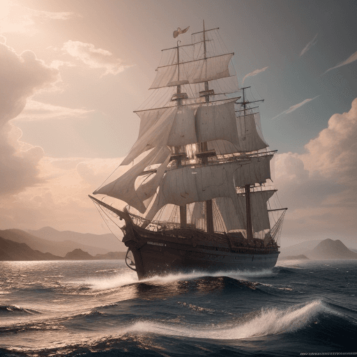 AI generated: Photo of a ultra realistic sailing ship, dramatic light, pale sunrise, cinematic lighting, battered,...