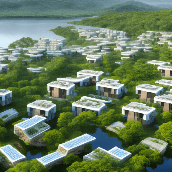 AI generated: a magnificent modern ecotourism village with different residential buildings designed by architect S...
