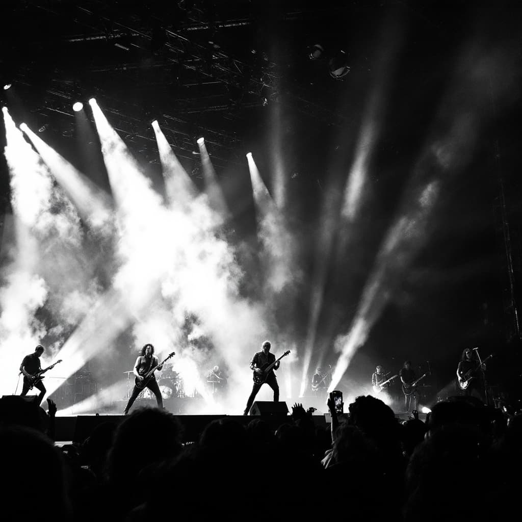 AI generated: Extremoduro concert in black and white
