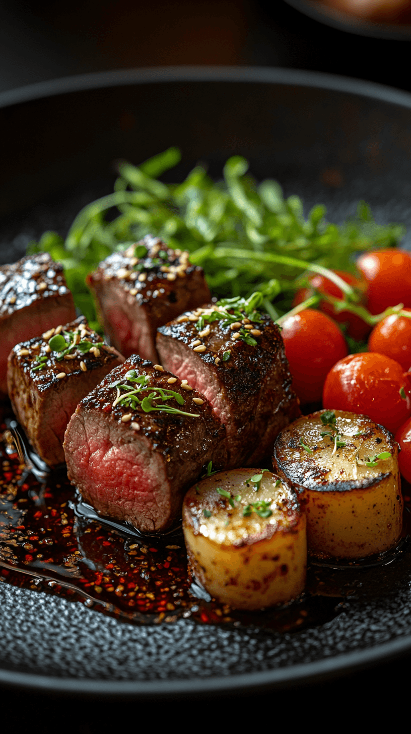 AI generated: a high-resolution photo of a gourmet dish with intricate plating, capturing the vibrant colors and t...
