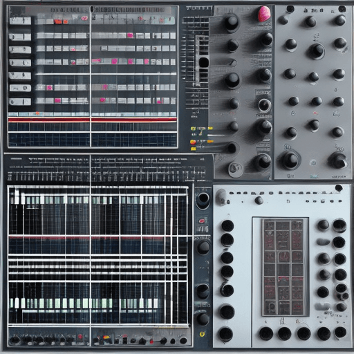 AI generated: More abstract figure playing with modular synth