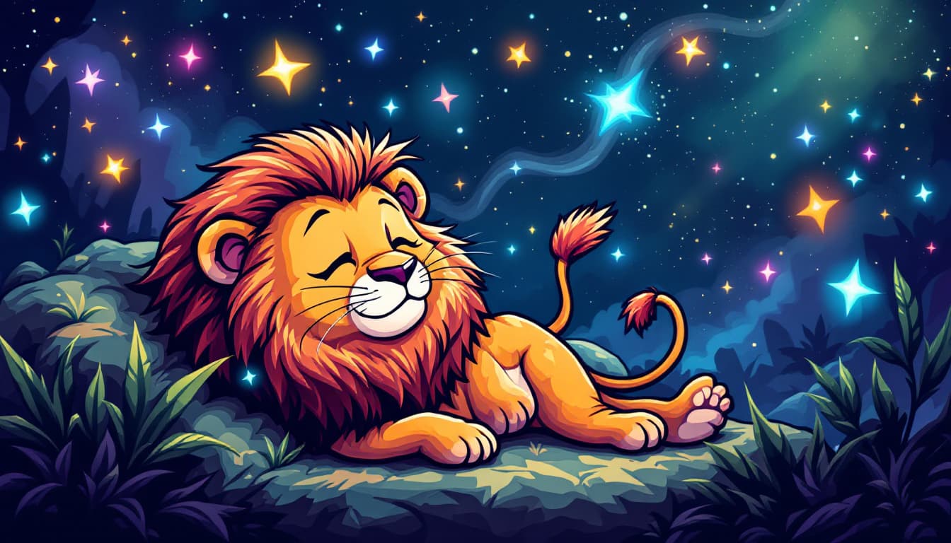 AI generated: relax,cute chibi dizzy, spaced out, Lioness relaxed serene Positive vibes, street graffiti, goofy gr...