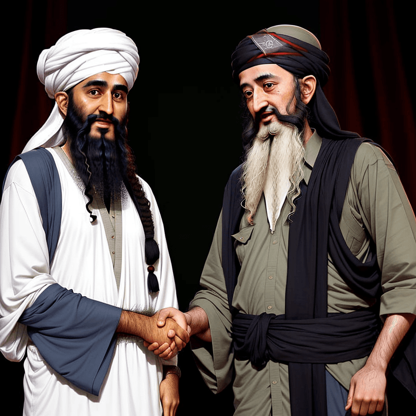 AI generated: Osama bin laden shaking hands with Osama bin laden