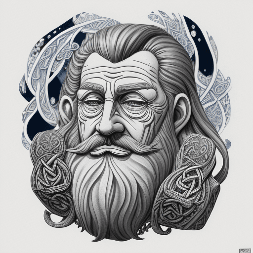 AI generated:  the head and shoulders of an elderly man with a beard, in the style of nautical surrealism, intrica...