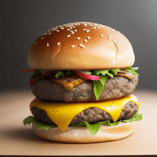 AI generated: Food Photography of a grill bread bun burger:: Studio Lighting:: :: NIKON D300 + 50mm f/1. 4 @ 50mm,...