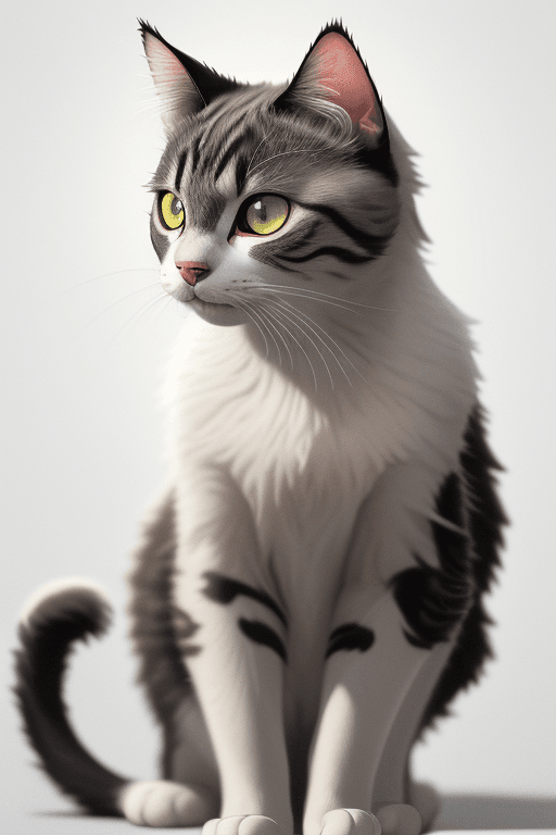 AI generated: T-shirt vector drawing, multicoloured cat, white background, perfect composition, beautiful detailed...