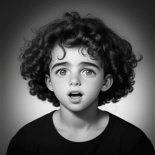 AI generated: Image by Christian Ranucci, a boy , 22 years old, photo with curly hair, surprised face, and black r...