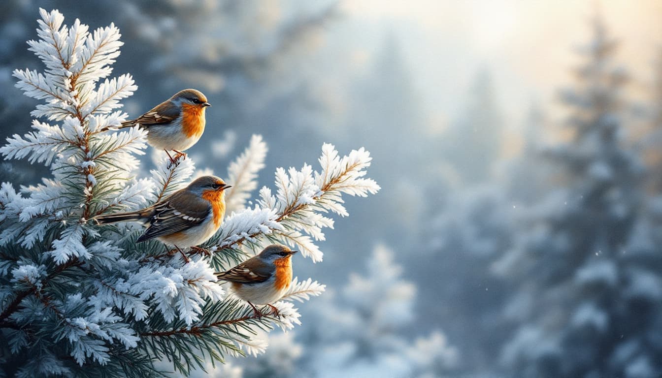 AI generated:  Terry Redlin style painting, rich textures and visible brushstrokes. Depicting a serene   winter la...