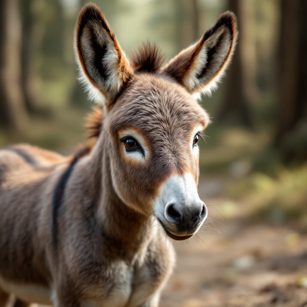 AI generated: Create a photo-realistic image of a playful baby donkey
