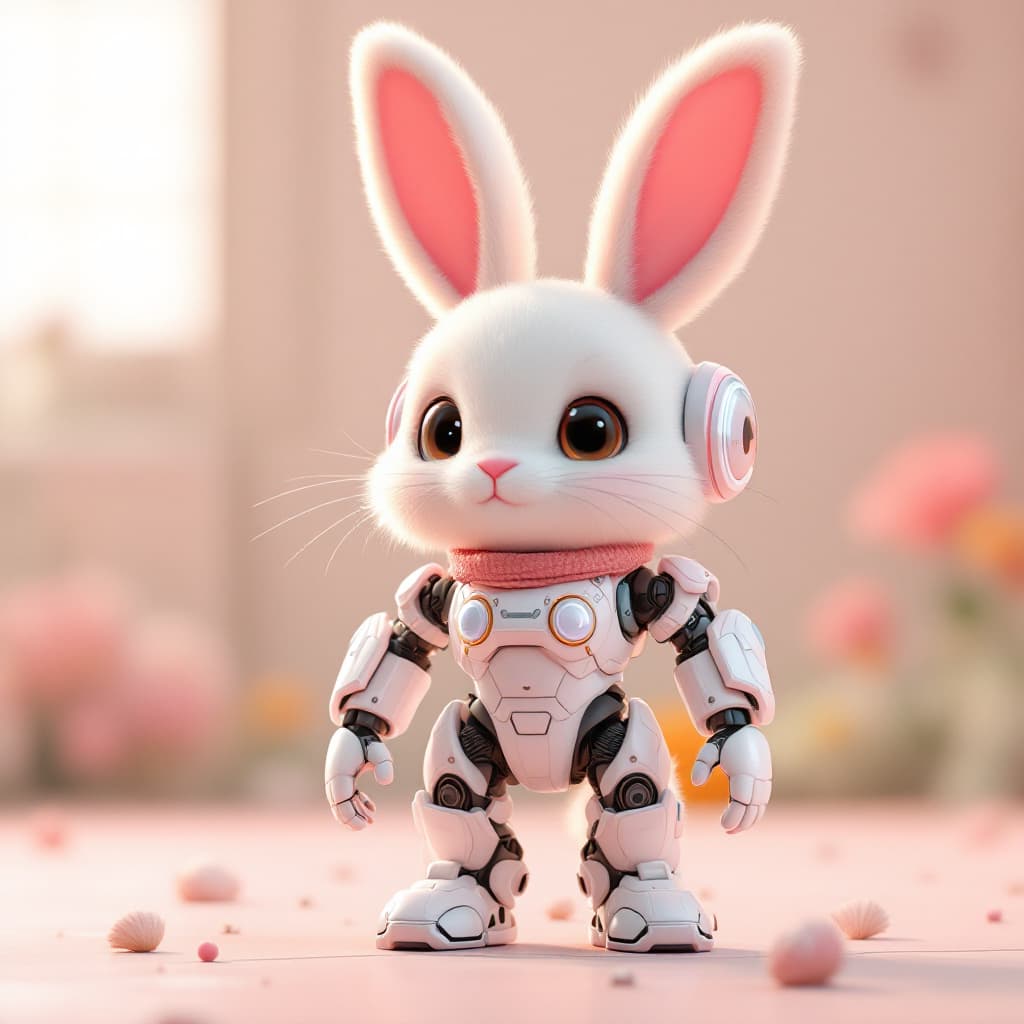 AI generated: Bunny wearing a future mech, pixar, pastel color, natural and realistic lighting and shading, hq, ul...