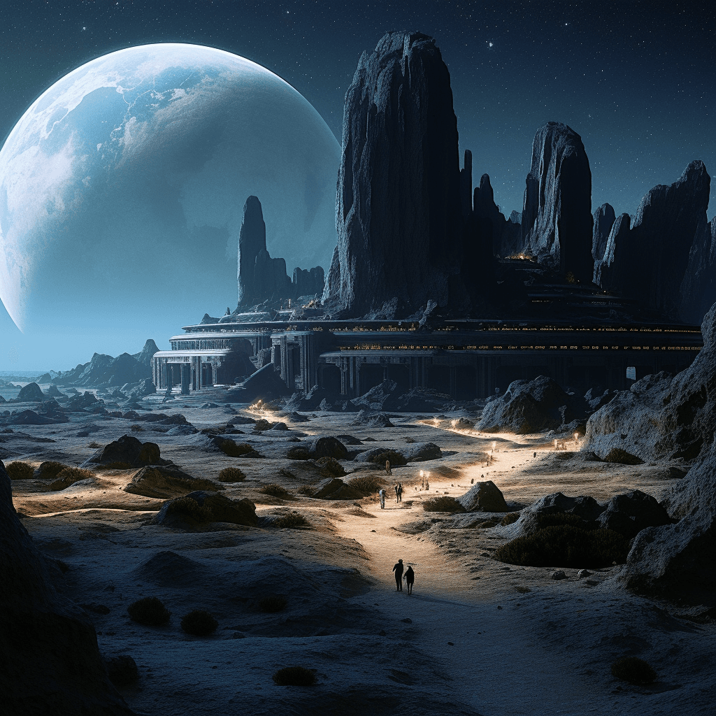 AI generated: alien building on an alien planet, brilliant colors, ultra-detailed, film photography, light leaks, ...