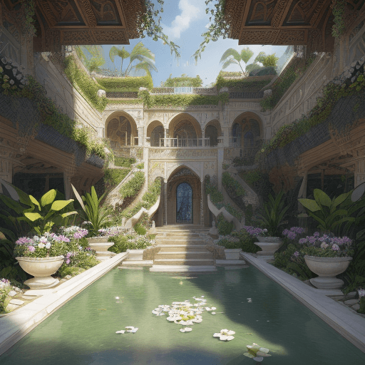 AI generated: inside the hanging gardens of Babylon::4 the hanging gardens of Babylon have been renewed :: beautif...