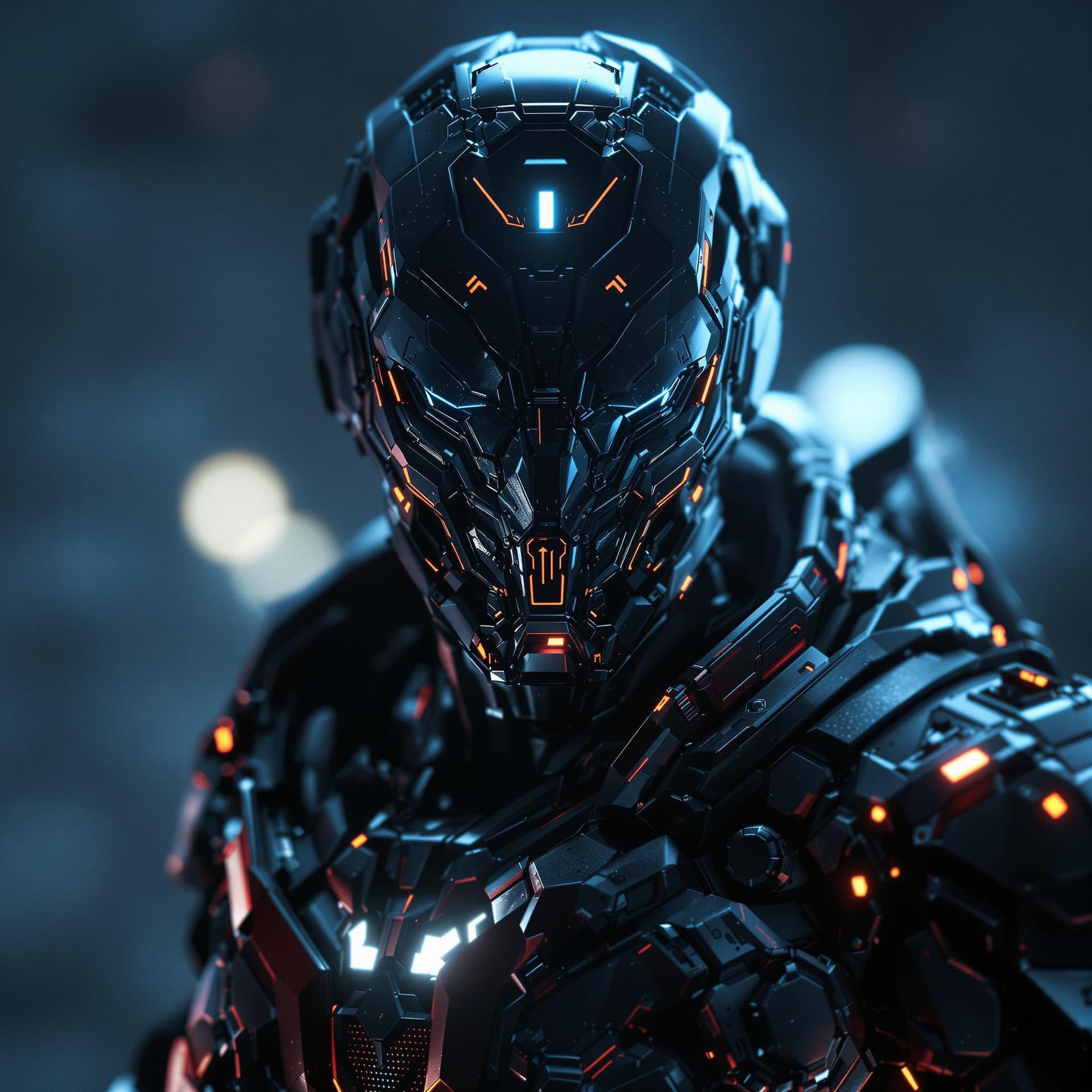 AI generated: dreamlikeart, 3d render of futuristic military cyborg, cyberpunk, warframe, stealth, armored, neon l...