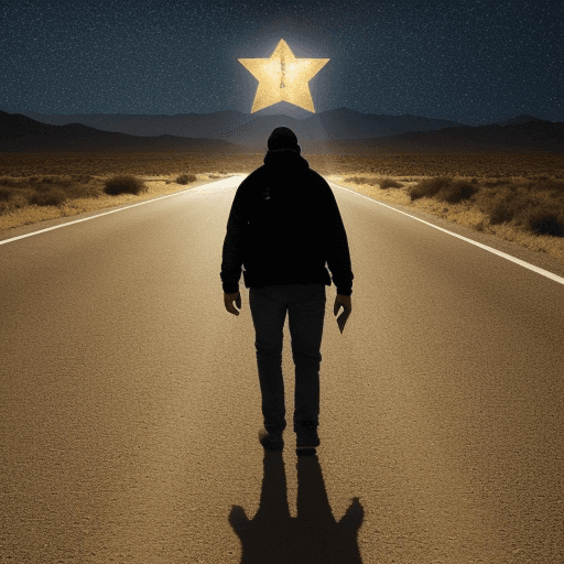 AI generated: un hombre camina y una estrella lo proteje