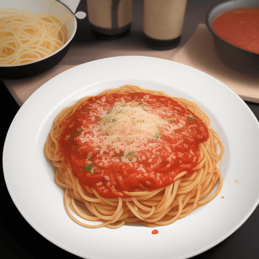 AI generated: Extreme close-up, a plate of spaghetti with garlic sauce,, photorealistic, in the style of high qual...