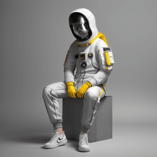 AI generated: capturing a model in, silver and white color, man wearing an a astronaut outfit, matte grey, washing...