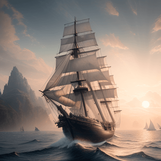 AI generated: Photo of a ultra realistic sailing ship, dramatic light, pale sunrise, cinematic lighting, battered,...