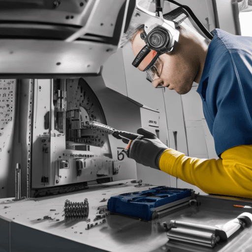 AI generated: Photo of a ultra realistic mechanical engineer repairing  cnc machine with tools