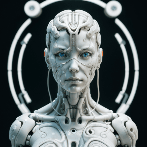 AI generated: cyborg woman| with a visible detailed brain| muscles cable wires| biopunk| cybernetic| cyberpunk| wh...