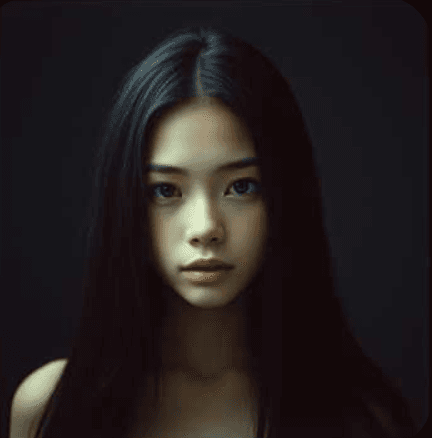 AI generated: a futuristic female idol, pastel pink and silver hair, soft and confident expression, wearing a slee...